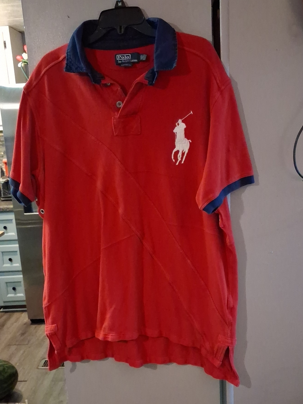 Polo by Ralph Lauren Red Mens Polo with Blue Trim and White Logo